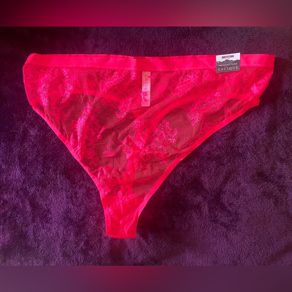 Cacique Vibrant Pink Lace Thong
